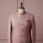 Muted Pink Bandhgala for Men – Subtle Polka Design | Elegant Wedding & Festive Wear