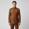 Elegant Brown Bushcoat for Men – Mandarin Collar Safari Jacket | Premium Formal & Semi-Casual Wear
