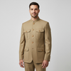 Classic Khaki Bushcoat for Men – Safari-Inspired Mandarin Collar Jacket | Premium Formal & Outdoor Wear