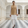 Tan Designer Hunting Jacket for Men – Classic Ethnic Style with Contrast Thread Detailing