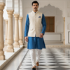 Cream Semi Hunting Jacket for Men – Classic Ethnic Layer with Refined Thread Detailing