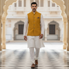 Mustard Yellow Semi Hunting Jacket for Men | Stylish Ethnic Nehru Jacket for Festive & Wedding Wear