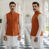 Rust Orange Semi Hunting Jacket for Men | Premium Ethnic Layer for Kurta & Festive Wear