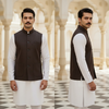 Brown Semi Hunting Jacket for Men – Classic Ethnic Wear with Refined Detailing