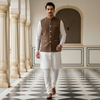 Rust Brown Semi Hunting Jacket for Men | Classic Ethnic Nehru Jacket for Festive & Wedding Wear