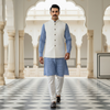 Elegant White Semi Hunting Jacket for Men | Classic Ethnic Layering for Kurta & Sherwani